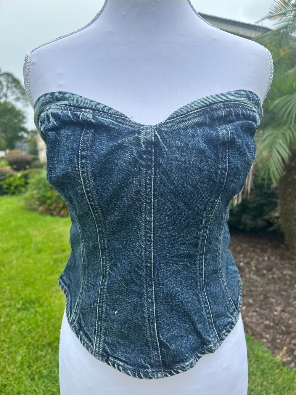 NWT🌷EXPRESS Dark Wash Denim Strapless Corset Top with Belt